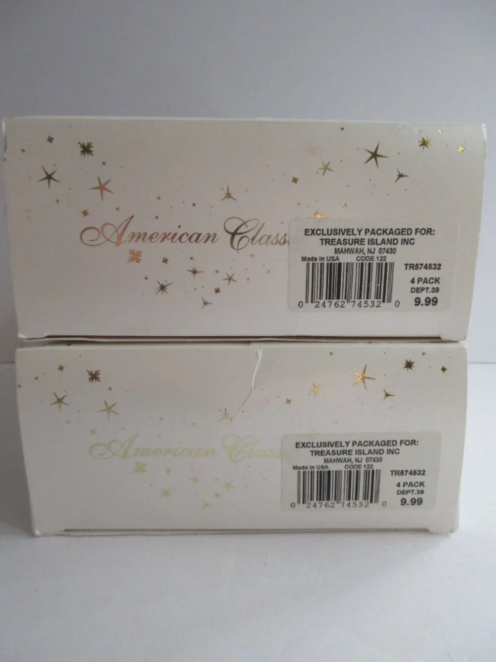 Krebs Christmas Ornament 2 Boxes of 4 Glass Balls White w/ Christmas Tree Vtg